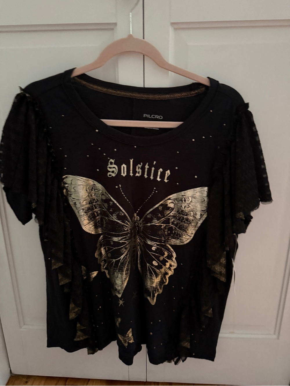 Pilcro Black Short Sleeve Butterfly Foil Graphic Tee